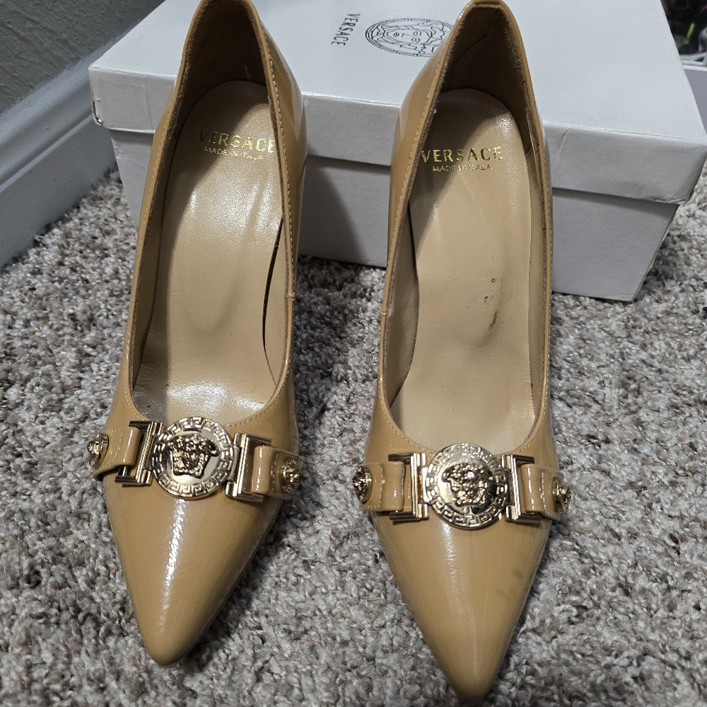 Versace Gold Heels with Medusa Detail